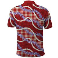 Red Hawaii Palaka Honohono Pikake Polo Shirt Hawaiian Orchid Lei Polynesian Pattern LT14 - Polynesian Pride