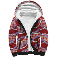 Red Hawaii Palaka Honohono Pikake Sherpa Hoodie Hawaiian Orchid Lei Polynesian Pattern - Polynesian Pride