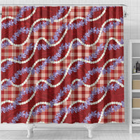 Red Hawaii Palaka Honohono Pikake Shower Curtain Hawaiian Orchid Lei Polynesian Pattern - Polynesian Pride