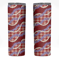 Red Hawaii Palaka Honohono Pikake Skinny Tumbler Hawaiian Orchid Lei Polynesian Pattern - Polynesian Pride
