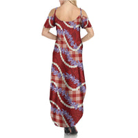 Red Hawaii Palaka Honohono Pikake Summer Maxi Dress Hawaiian Orchid Lei Polynesian Pattern LT14 - Polynesian Pride