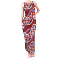 Red Hawaii Palaka Honohono Pikake Tank Maxi Dress Hawaiian Orchid Lei Polynesian Pattern - Polynesian Pride