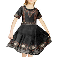 Bula Fiji Dashiki Vintage Fijian Masi Tapa Pattern Kid Short Sleeve Dress LT14 - Polynesian Pride