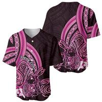 Pink Polynesia Easter Day Baseball Jersey Eggs With Bunny Polynesian Pattern