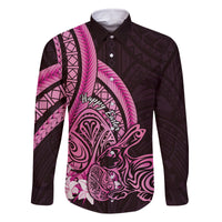 Pink Polynesia Easter Day Family Matching Off Shoulder Maxi Dress and Hawaiian Shirt Eggs With Bunny Polynesian Pattern