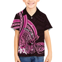 Pink Polynesia Easter Day Family Matching Off Shoulder Maxi Dress and Hawaiian Shirt Eggs With Bunny Polynesian Pattern