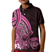 Pink Polynesia Easter Day Kid Polo Shirt Eggs With Bunny Polynesian Pattern