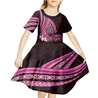 Pink Polynesia Easter Day Kid Short Sleeve Dress Eggs With Bunny Polynesian Pattern