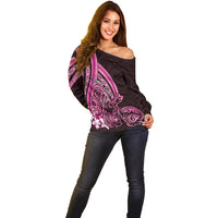 Pink Polynesia Easter Day Off Shoulder Sweater Eggs With Bunny Polynesian Pattern LT14 - Polynesian Pride