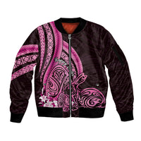 Pink Polynesia Easter Day Sleeve Zip Bomber Jacket Eggs With Bunny Polynesian Pattern