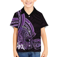 Purple Polynesia Easter Day Family Matching Off The Shoulder Long Sleeve Dress and Hawaiian Shirt Eggs With Bunny Polynesian Pattern