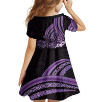 Purple Polynesia Easter Day Kid Short Sleeve Dress Eggs With Bunny Polynesian Pattern LT14 - Polynesian Pride