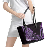 Purple Polynesia Easter Day Leather Tote Bag Eggs With Bunny Polynesian Pattern