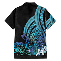 Turquoise Polynesia Easter Day Family Matching Off The Shoulder Long Sleeve Dress and Hawaiian Shirt Eggs With Bunny Polynesian Pattern