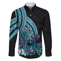 Turquoise Polynesia Easter Day Family Matching Tank Maxi Dress and Hawaiian Shirt Eggs With Bunny Polynesian Pattern LT14 Dad's Shirt - Long Sleeve Turquoise - Polynesian Pride