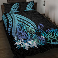 Turquoise Polynesia Easter Day Quilt Bed Set Eggs With Bunny Polynesian Pattern