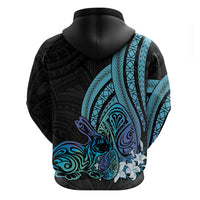 Turquoise Polynesia Easter Day Zip Hoodie Eggs With Bunny Polynesian Pattern