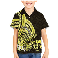 Yellow Polynesia Easter Day Family Matching Mermaid Dress and Hawaiian Shirt Eggs With Bunny Polynesian Pattern