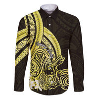 Yellow Polynesia Easter Day Family Matching Short Sleeve Bodycon Dress and Hawaiian Shirt Eggs With Bunny Polynesian Pattern