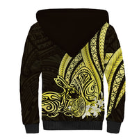 Yellow Polynesia Easter Day Sherpa Hoodie Eggs With Bunny Polynesian Pattern