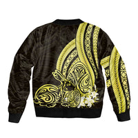 Yellow Polynesia Easter Day Sleeve Zip Bomber Jacket Eggs With Bunny Polynesian Pattern