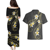 Polynesia Tattoo With Plumeria Couples Matching Puletasi and Hawaiian Shirt Elegant Vibes