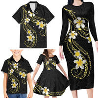 Polynesia Tattoo With Plumeria Family Matching Long Sleeve Bodycon Dress and Hawaiian Shirt Elegant Vibes