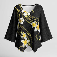 Polynesia Tattoo With Plumeria Kimono Sleeve Blouse Elegant Vibes LT14 Female Black - Polynesian Pride