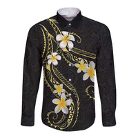 Polynesia Tattoo With Plumeria Long Sleeve Button Shirt Elegant Vibes LT14 Unisex Black - Polynesian Pride