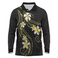 Polynesia Tattoo With Plumeria Long Sleeve Polo Shirt Elegant Vibes LT14 Black - Polynesian Pride