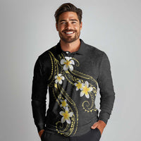Polynesia Tattoo With Plumeria Long Sleeve Polo Shirt Elegant Vibes LT14 - Polynesian Pride