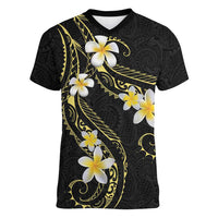 Polynesia Tattoo With Plumeria Women V-Neck T-Shirt Elegant Vibes LT14 Female Black - Polynesian Pride