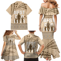 Tonga Father's Day Family Matching Mermaid Dress and Hawaiian Shirt Best Dad Ever Tongan Ngatu Pattern - Beige