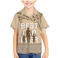 Tonga Father's Day Family Matching Mermaid Dress and Hawaiian Shirt Best Dad Ever Tongan Ngatu Pattern - Beige