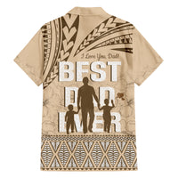Tonga Father's Day Family Matching Off The Shoulder Long Sleeve Dress and Hawaiian Shirt Best Dad Ever Tongan Ngatu Pattern - Beige