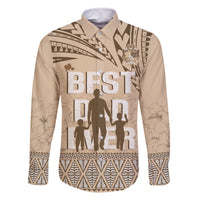 Tonga Father's Day Family Matching Off The Shoulder Long Sleeve Dress and Hawaiian Shirt Best Dad Ever Tongan Ngatu Pattern - Beige