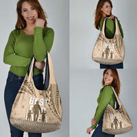 Tonga Father's Day Grocery Bag Best Dad Ever Tongan Ngatu Pattern - Beige