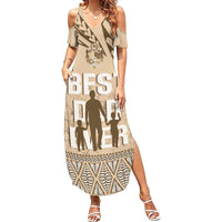 Tonga Father's Day Summer Maxi Dress Best Dad Ever Tongan Ngatu Pattern - Beige LT14 Women Beige - Polynesian Pride