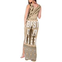 Tonga Father's Day Tank Maxi Dress Best Dad Ever Tongan Ngatu Pattern - Beige LT14 - Polynesian Pride
