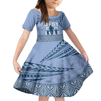 Tonga Father's Day Kid Short Sleeve Dress Best Dad Ever Tongan Ngatu Pattern - Blue LT14 KID Blue - Polynesian Pride