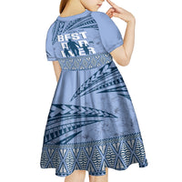 Tonga Father's Day Kid Short Sleeve Dress Best Dad Ever Tongan Ngatu Pattern - Blue LT14 - Polynesian Pride