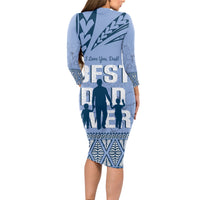 Tonga Father's Day Long Sleeve Bodycon Dress Best Dad Ever Tongan Ngatu Pattern - Blue LT14 - Polynesian Pride