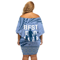 Tonga Father's Day Off Shoulder Short Dress Best Dad Ever Tongan Ngatu Pattern - Blue LT14 - Polynesian Pride