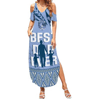 Tonga Father's Day Summer Maxi Dress Best Dad Ever Tongan Ngatu Pattern - Blue LT14 Women Blue - Polynesian Pride