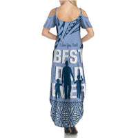 Tonga Father's Day Summer Maxi Dress Best Dad Ever Tongan Ngatu Pattern - Blue LT14 - Polynesian Pride