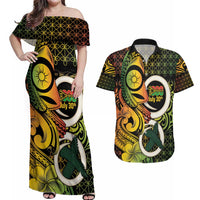 Vanuatu 1980 Couples Matching Off Shoulder Maxi Dress and Hawaiian Shirt Ni-Van Tamtam Sand Drawing Pattern