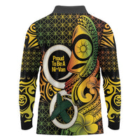 Vanuatu 1980 Long Sleeve Polo Shirt Ni-Van Tamtam Sand Drawing Pattern LT14 - Polynesian Pride