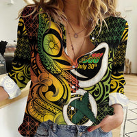 Vanuatu 1980 Women Casual Shirt Ni-Van Tamtam Sand Drawing Pattern LT14 Female Black - Polynesian Pride
