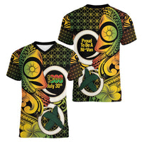 Vanuatu 1980 Women V-Neck T-Shirt Ni-Van Tamtam Sand Drawing Pattern LT14 - Polynesian Pride