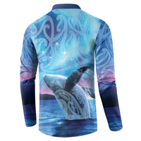 New Zealand Matariki Humpback Whale Button Sweatshirt Paikea Maori New Year Blue Galaxy